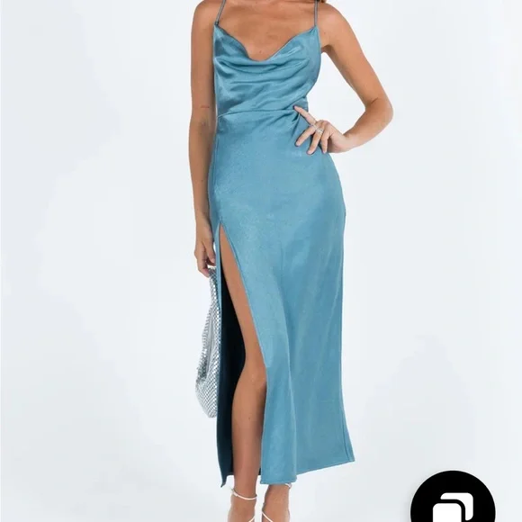 Lioness | Dresses | Lioness Walk The Line Blue Satin Dress | Poshmark